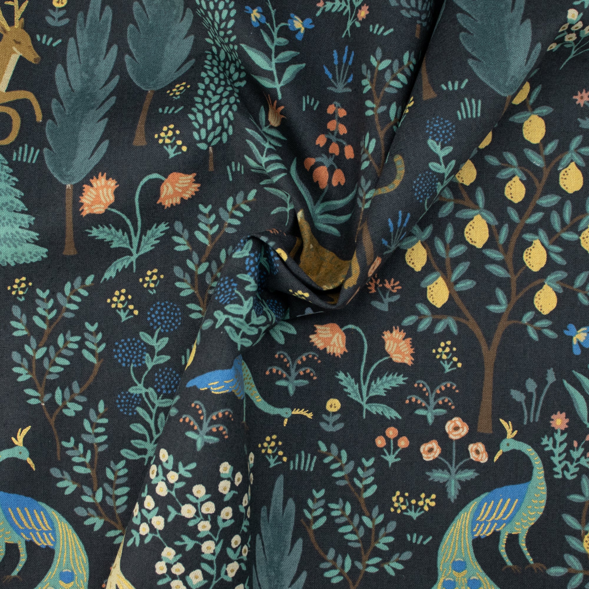 Cotton and Steel - Camont - Menagerie - Black Unbleached Canvas Metallic Fabric - Rifle Paper Co.
