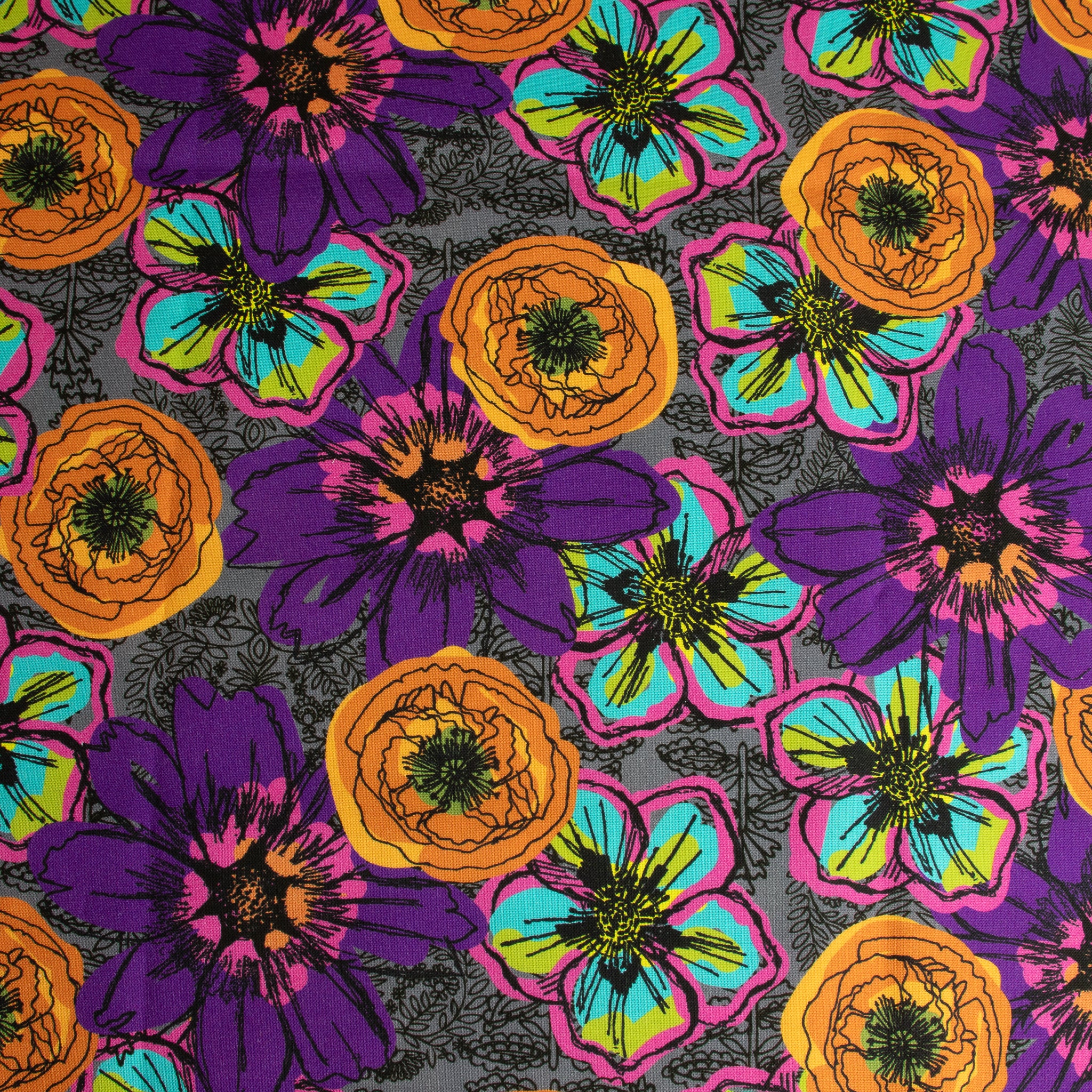 Windham Fabrics – Flower Fields Charcoal aus der Serie Winding Road von Natalie Barnes