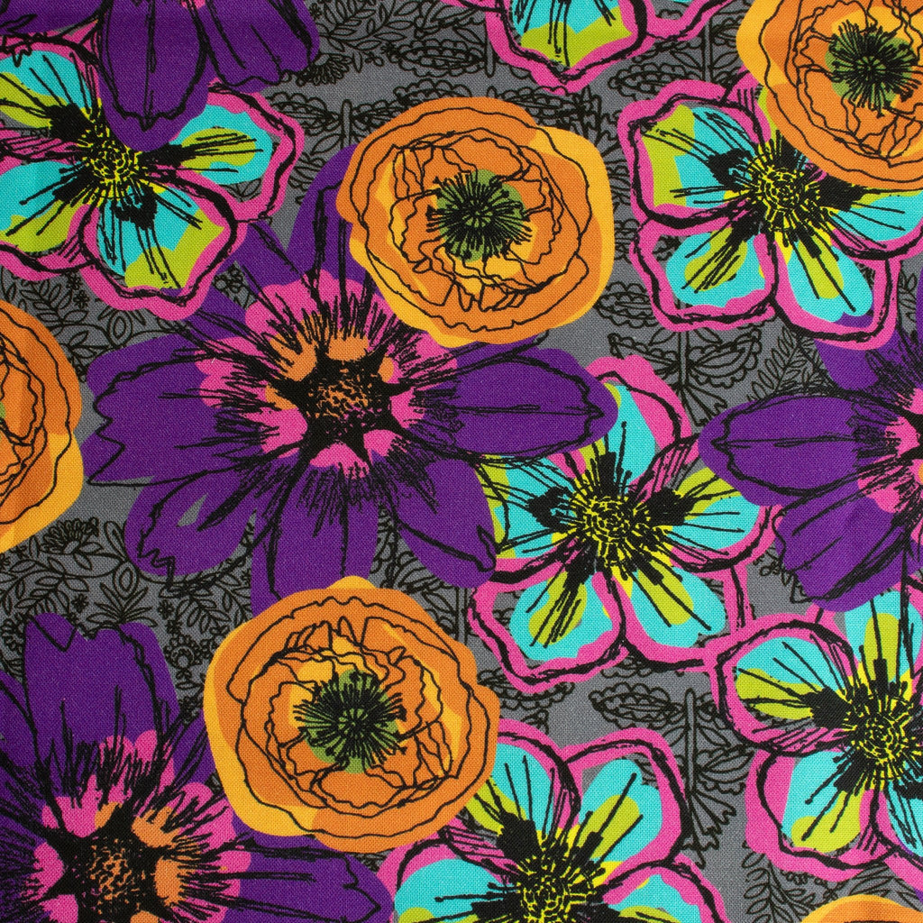 Windham Fabrics – Flower Fields Charcoal aus der Serie Winding Road von Natalie Barnes - Sabinzi - Aus Stoffliebe wird Lieblingsstück