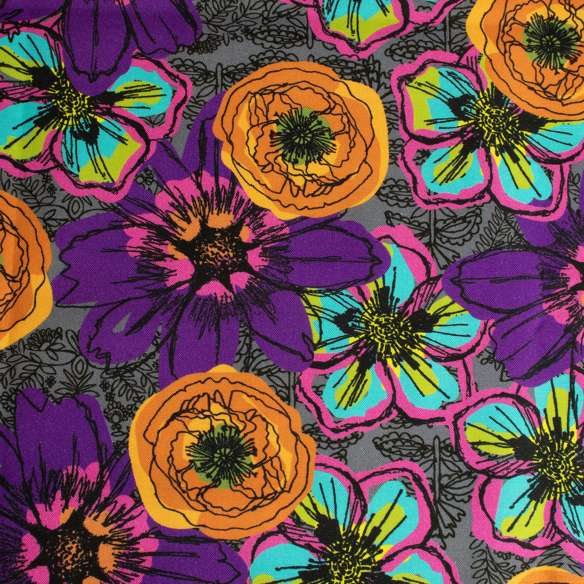 Windham Fabrics – Flower Fields Charcoal aus der Serie Winding Road von Natalie Barnes