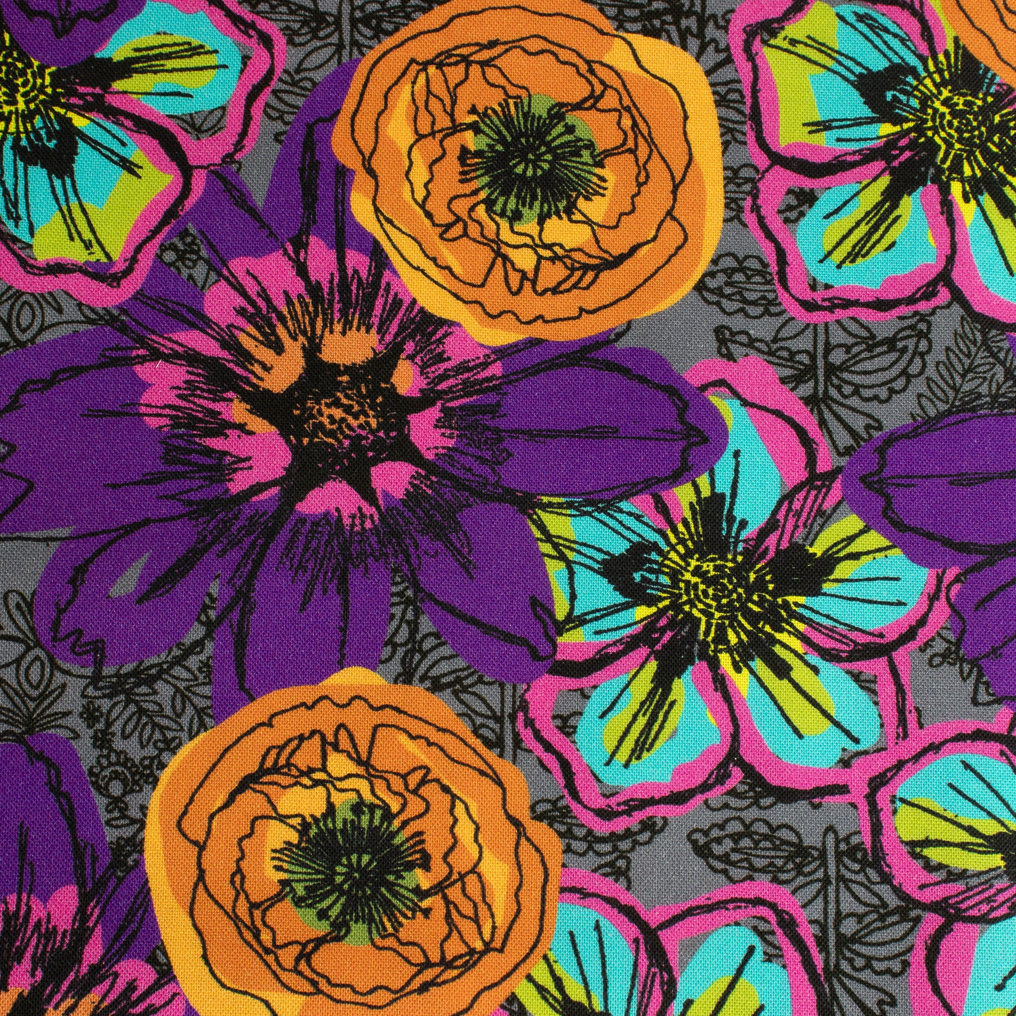 Windham Fabrics – Flower Fields Charcoal aus der Serie Winding Road von Natalie Barnes