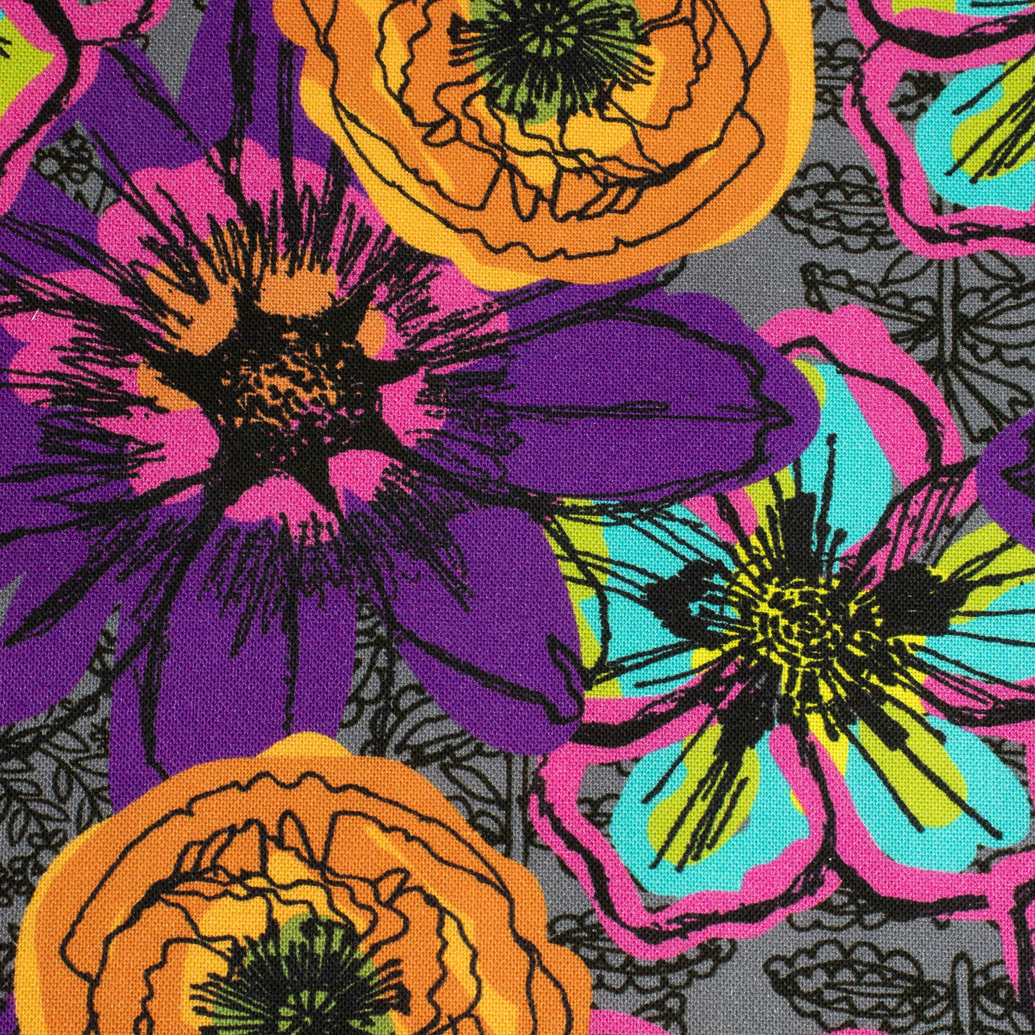 Windham Fabrics – Flower Fields Charcoal aus der Serie Winding Road von Natalie Barnes