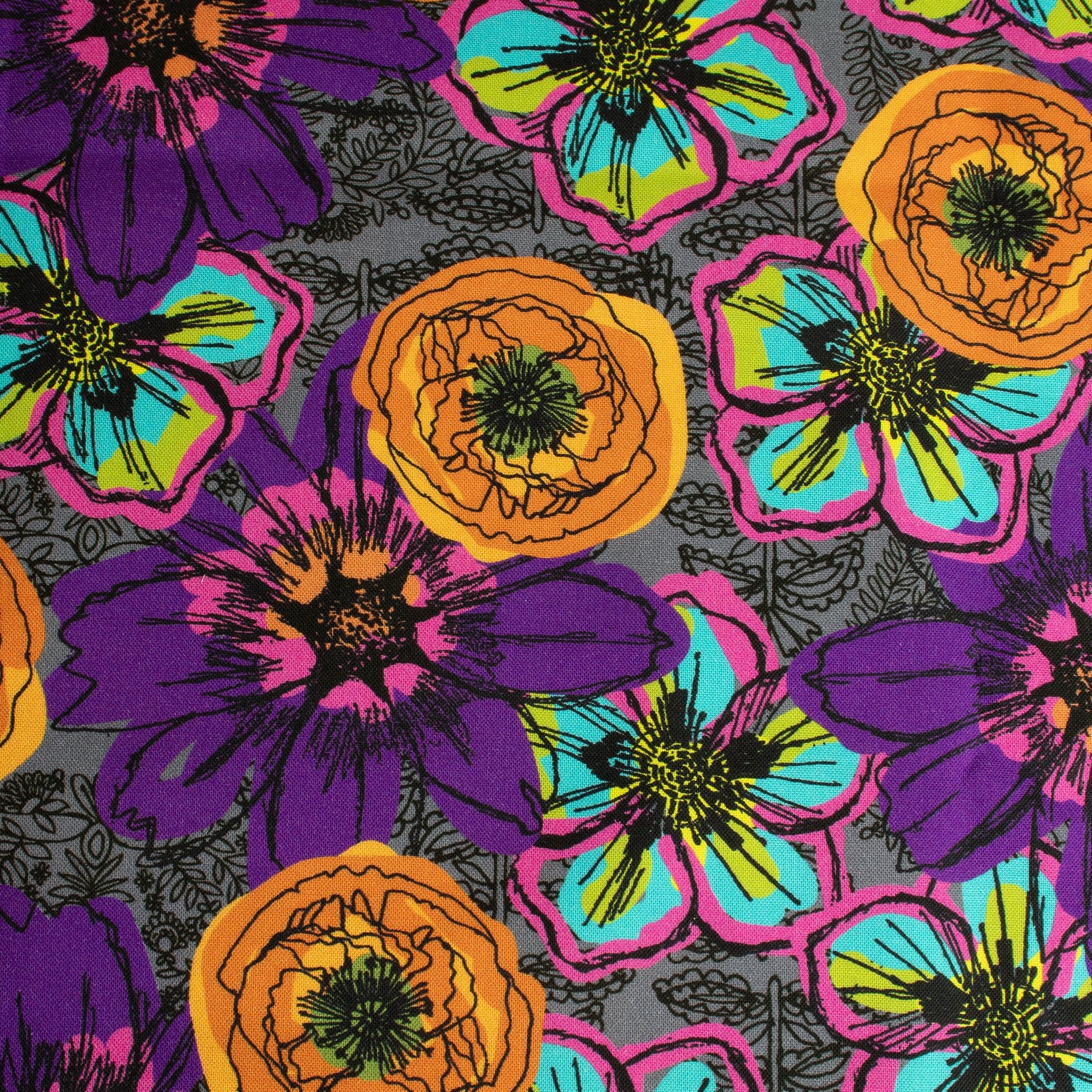 Windham Fabrics – Flower Fields Charcoal aus der Serie Winding Road von Natalie Barnes - Sabinzi - Aus Stoffliebe wird Lieblingsstück