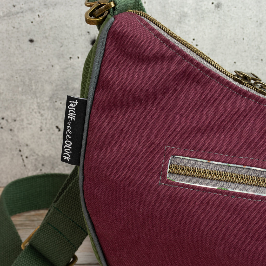 Bananentasche aus Heavy Canvas – Halbmondtasche in Mustard, Mulberry & Green Khaki