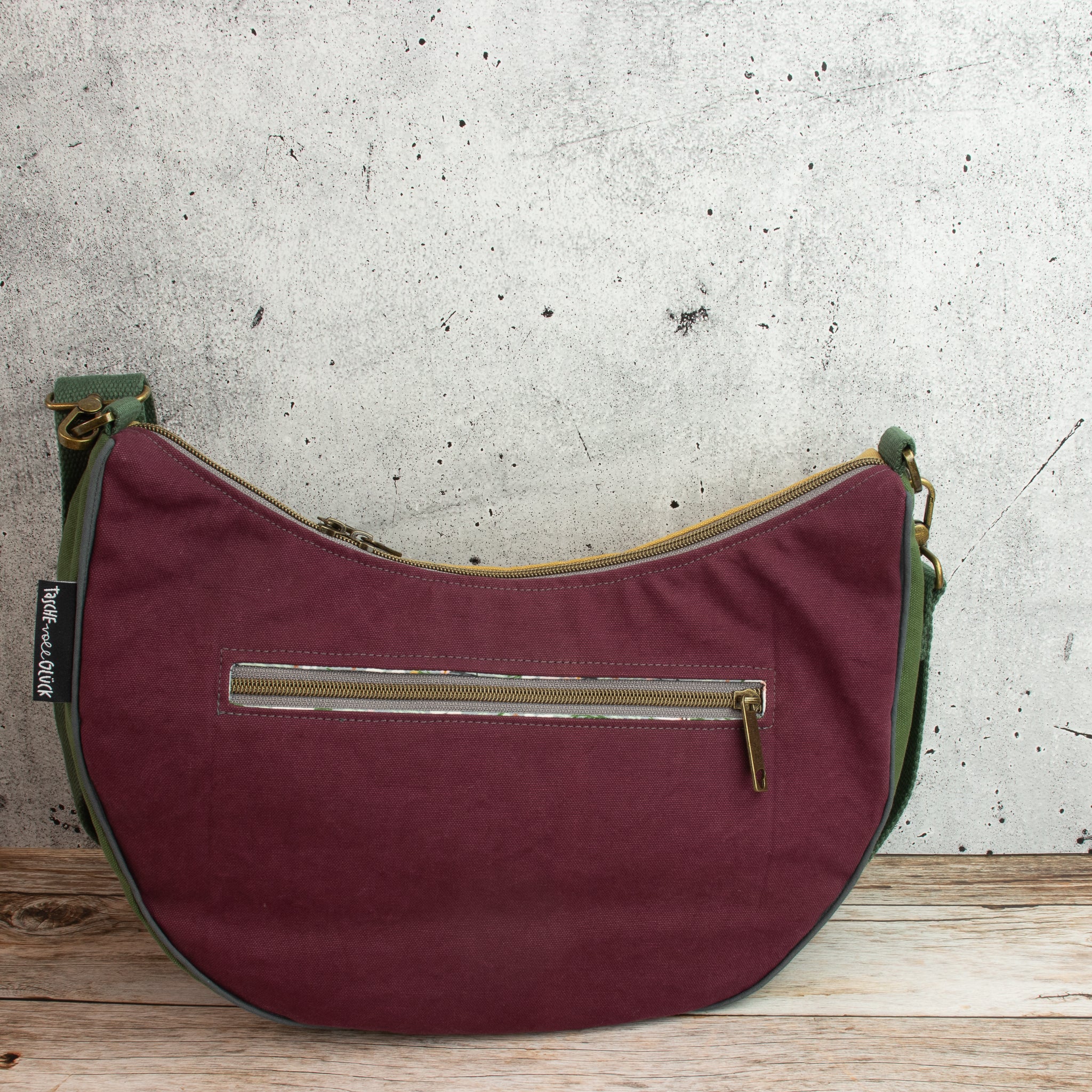 Bananentasche aus Heavy Canvas – Halbmondtasche in Mustard, Mulberry & Green Khaki