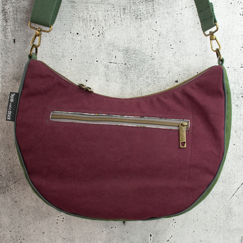 Bananentasche aus Heavy Canvas – Halbmondtasche in Mustard, Mulberry & Green Khaki