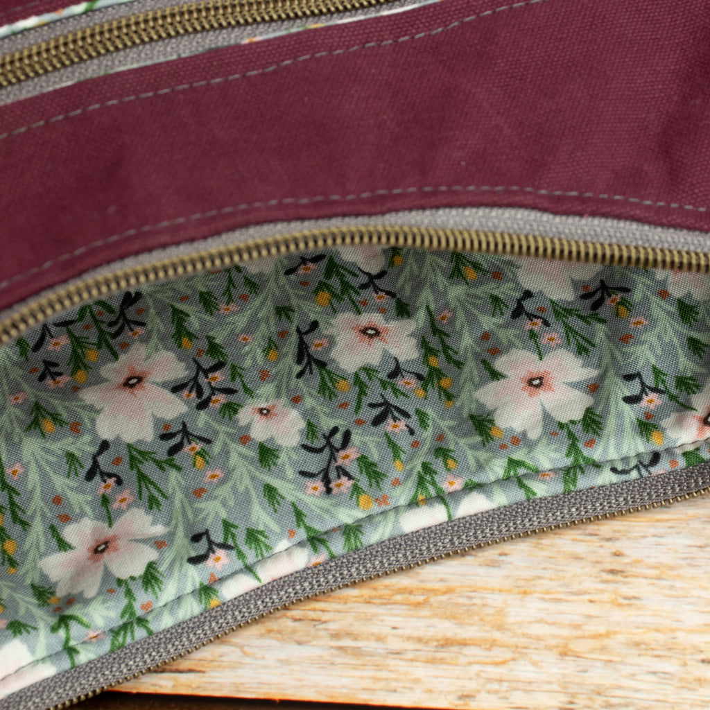 Bananentasche aus Heavy Canvas – Halbmondtasche in Mustard, Mulberry & Green Khaki