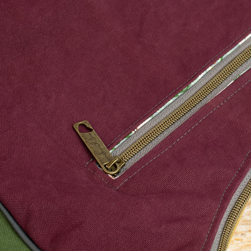 Bananentasche aus Heavy Canvas – Halbmondtasche in Mustard, Mulberry & Green Khaki