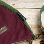 Bananentasche aus Heavy Canvas – Halbmondtasche in Mustard, Mulberry & Green Khaki