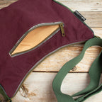 Bananentasche aus Heavy Canvas – Halbmondtasche in Mustard, Mulberry & Green Khaki