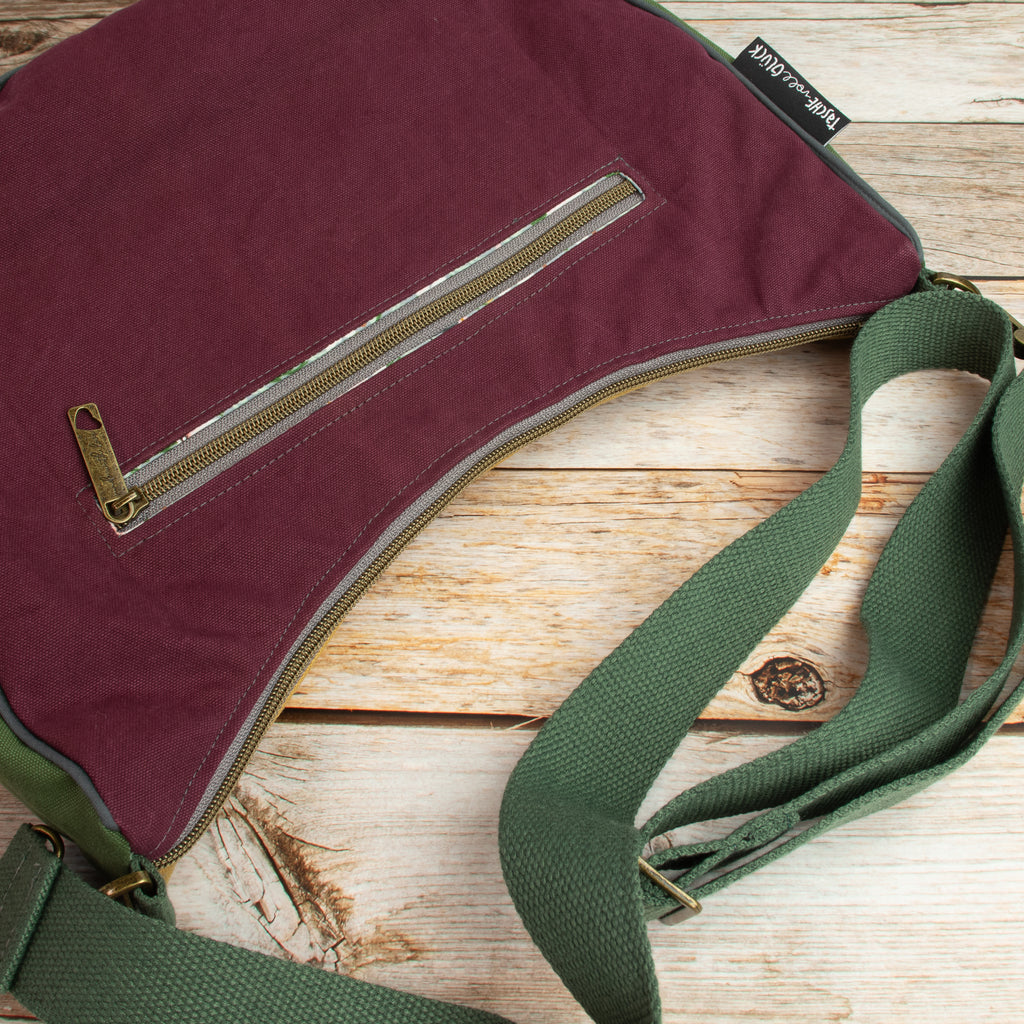 Bananentasche aus Heavy Canvas – Halbmondtasche in Mustard, Mulberry & Green Khaki