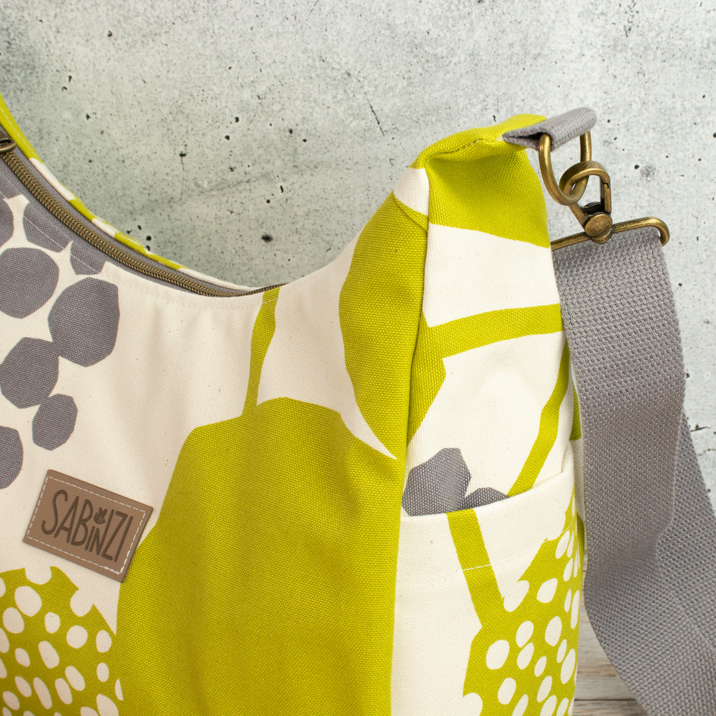 Bohara Bag M aus echino Heavy Canvas „Crop Lime“ – handgenähte Schultertasche