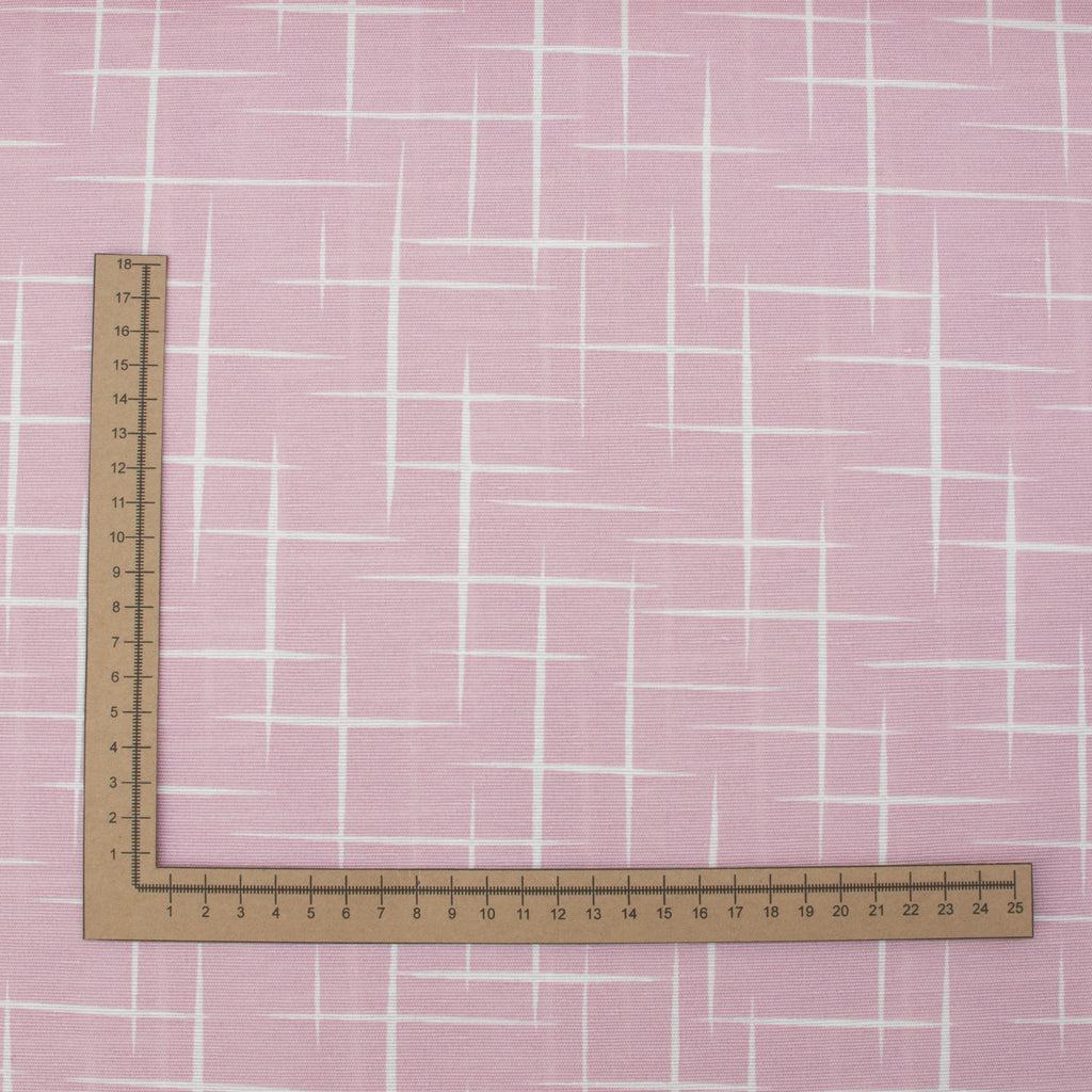 Dekostoff Rosa mit weißem Linienmuster – 100 % Polyester, ca. 140 cm breit