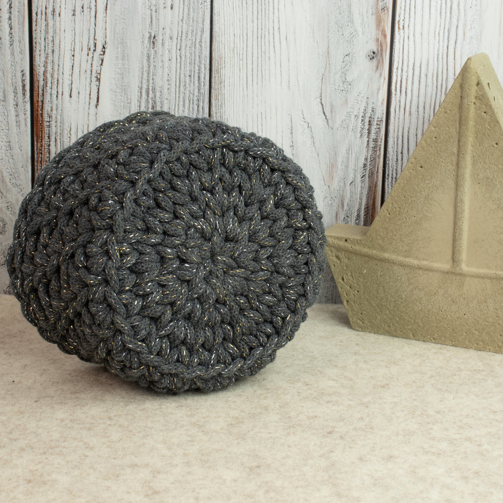 Häkelkorb Gänsefüßchenmuster „Shiny Charcoal“ – Ø ca. 16 cm - Sabinzi - Aus Stoffliebe wird Lieblingsstück