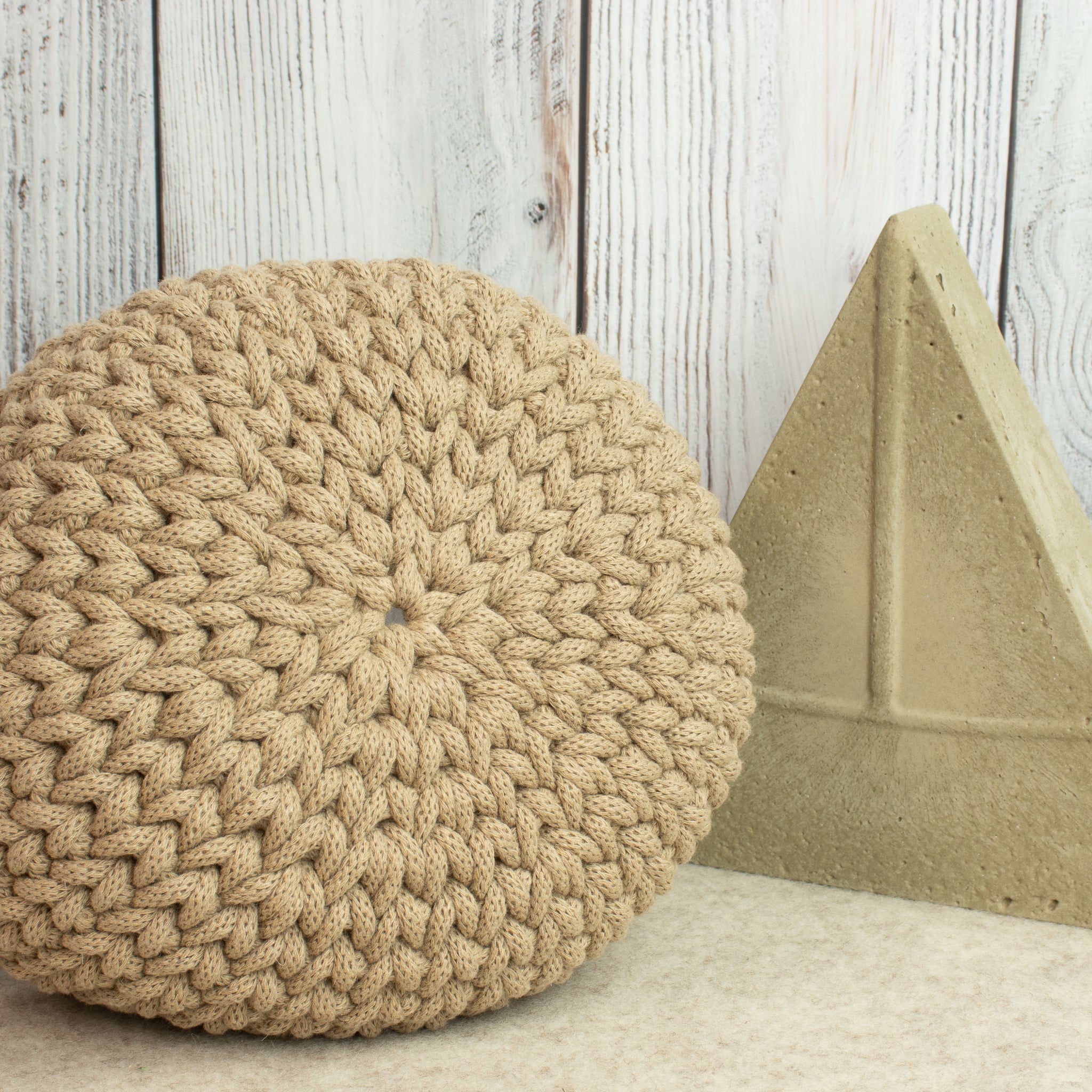 Häkelkorb „Strickstil“ Sand – Ø ca. 20 cm
