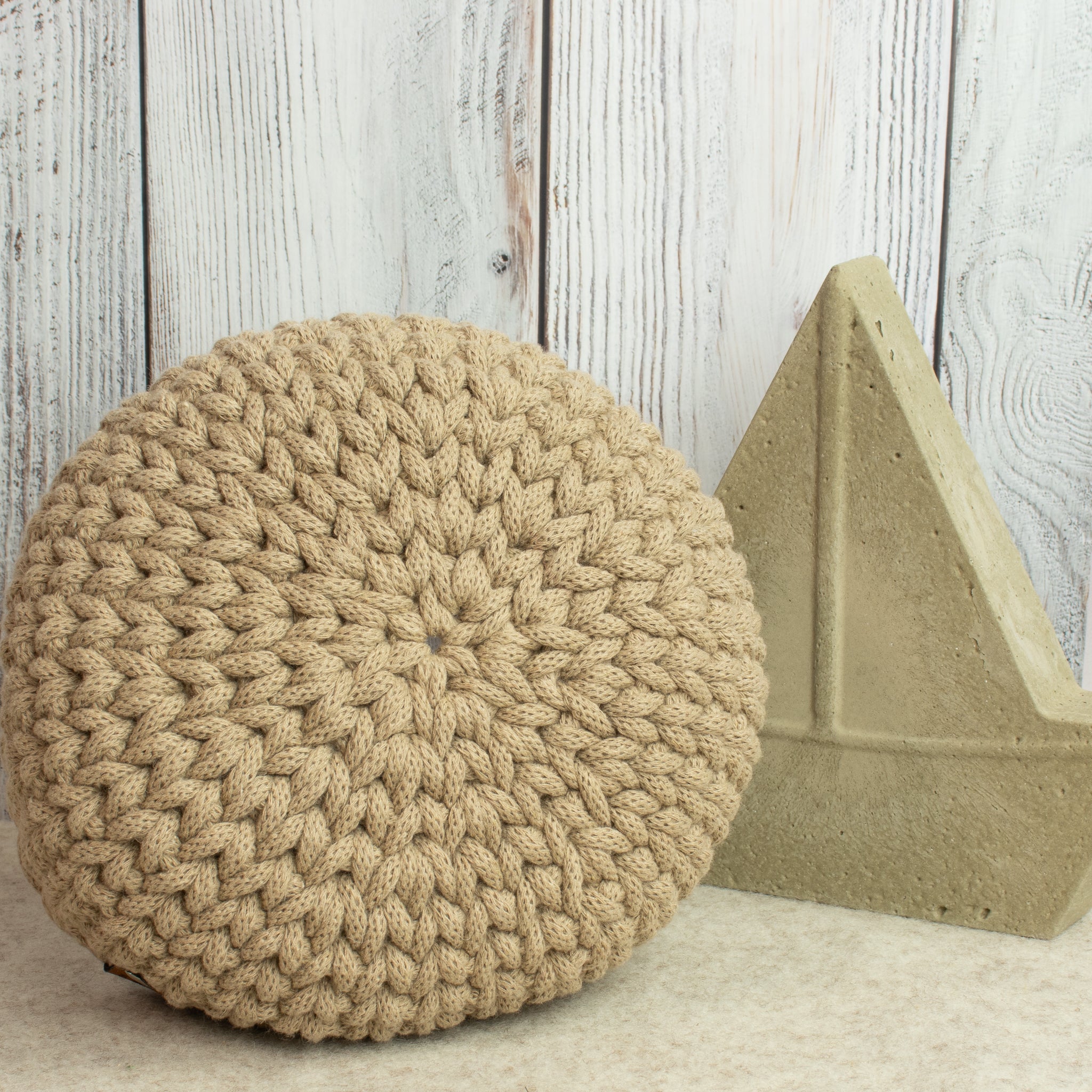 Häkelkorb „Strickstil“ Sand – Ø ca. 18 cm