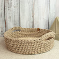 Großer Häkelkorb mit Holzboden & Griffen „Sand“ – Strickstil ca. 34 cm - Sabinzi - Aus Stoffliebe wird Lieblingsstück