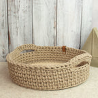 Großer Häkelkorb mit Holzboden & Griffen „Sand“ – Strickstil ca. 34 cm - Sabinzi - Aus Stoffliebe wird Lieblingsstück