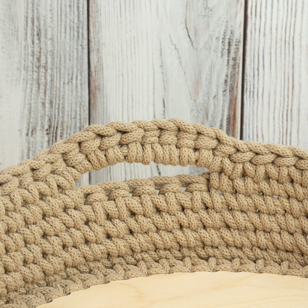 Großer Häkelkorb mit Holzboden & Griffen „Sand“ – Strickstil ca. 34 cm - Sabinzi - Aus Stoffliebe wird Lieblingsstück