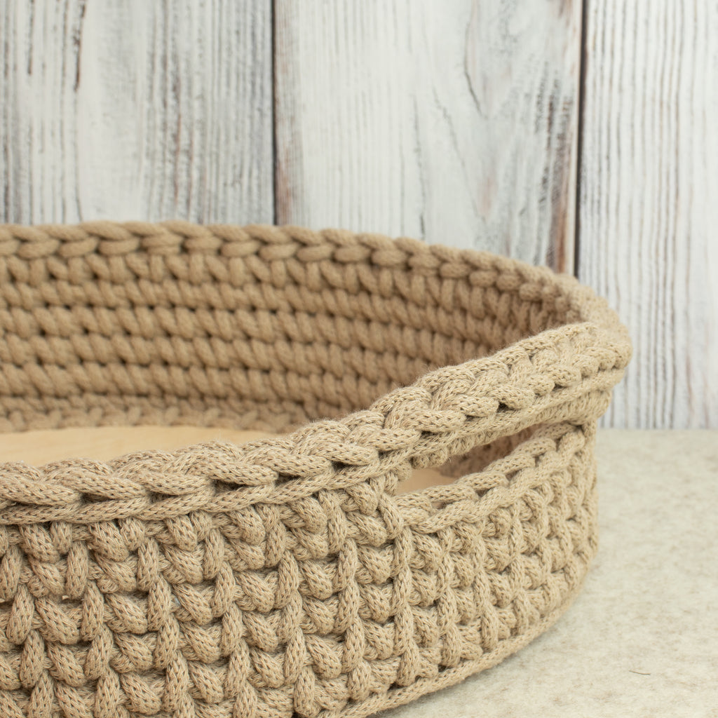 Großer Häkelkorb mit Holzboden & Griffen „Sand“ – Strickstil ca. 34 cm - Sabinzi - Aus Stoffliebe wird Lieblingsstück
