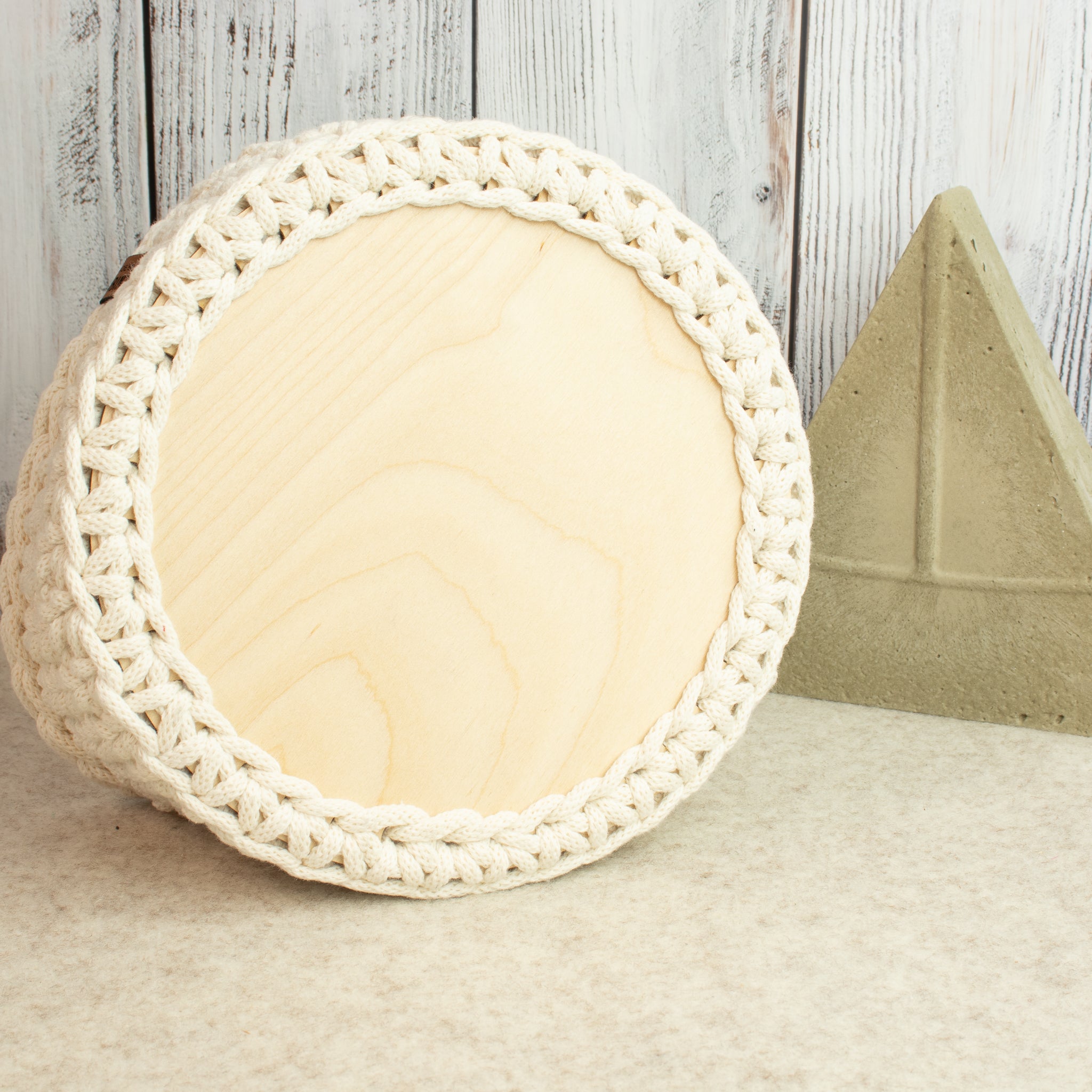 Großer Häkelkorb mit Holzboden & Griffen „Natural“ – Strickstil ca. 23 cm