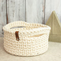 Großer Häkelkorb mit Holzboden & Griffen „Natural“ – Strickstil ca. 23 cm - Sabinzi - Aus Stoffliebe wird Lieblingsstück