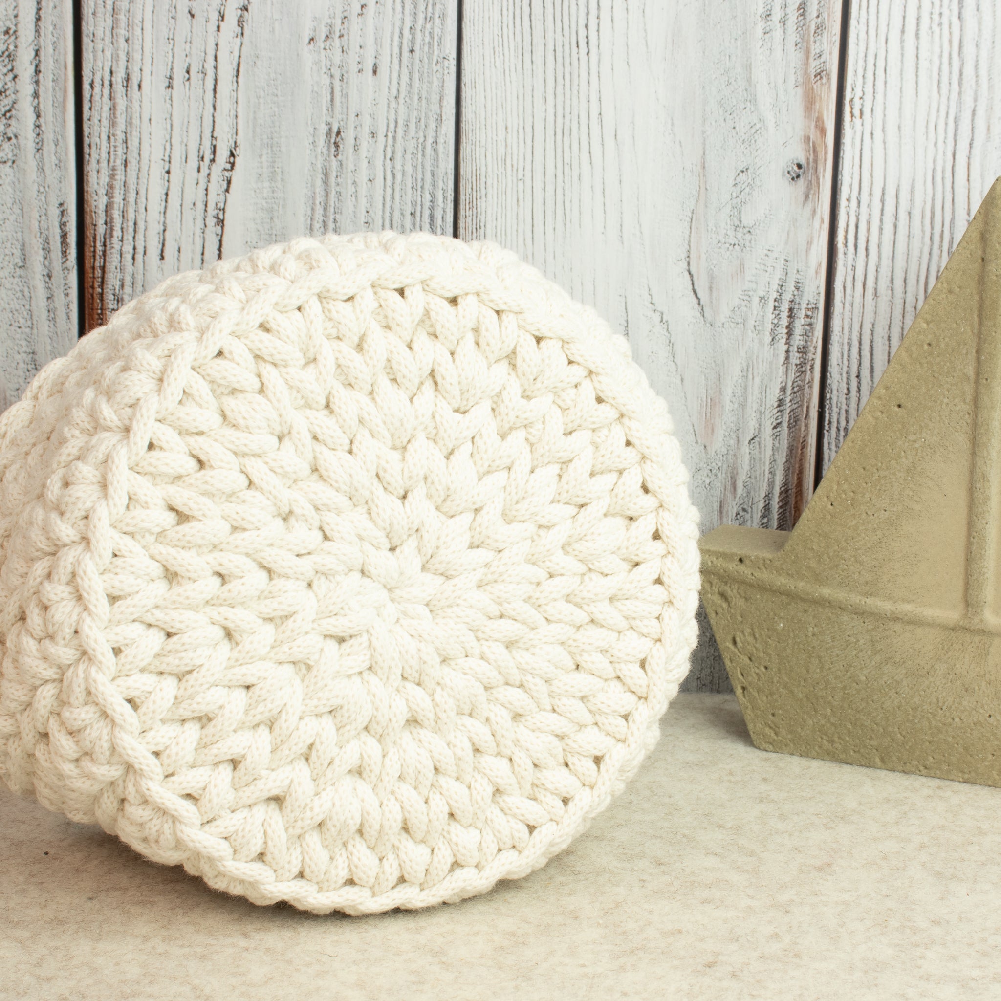 Häkelkorb Gänsefüßchenmuster „Natural“ – Ø ca. 18 cm