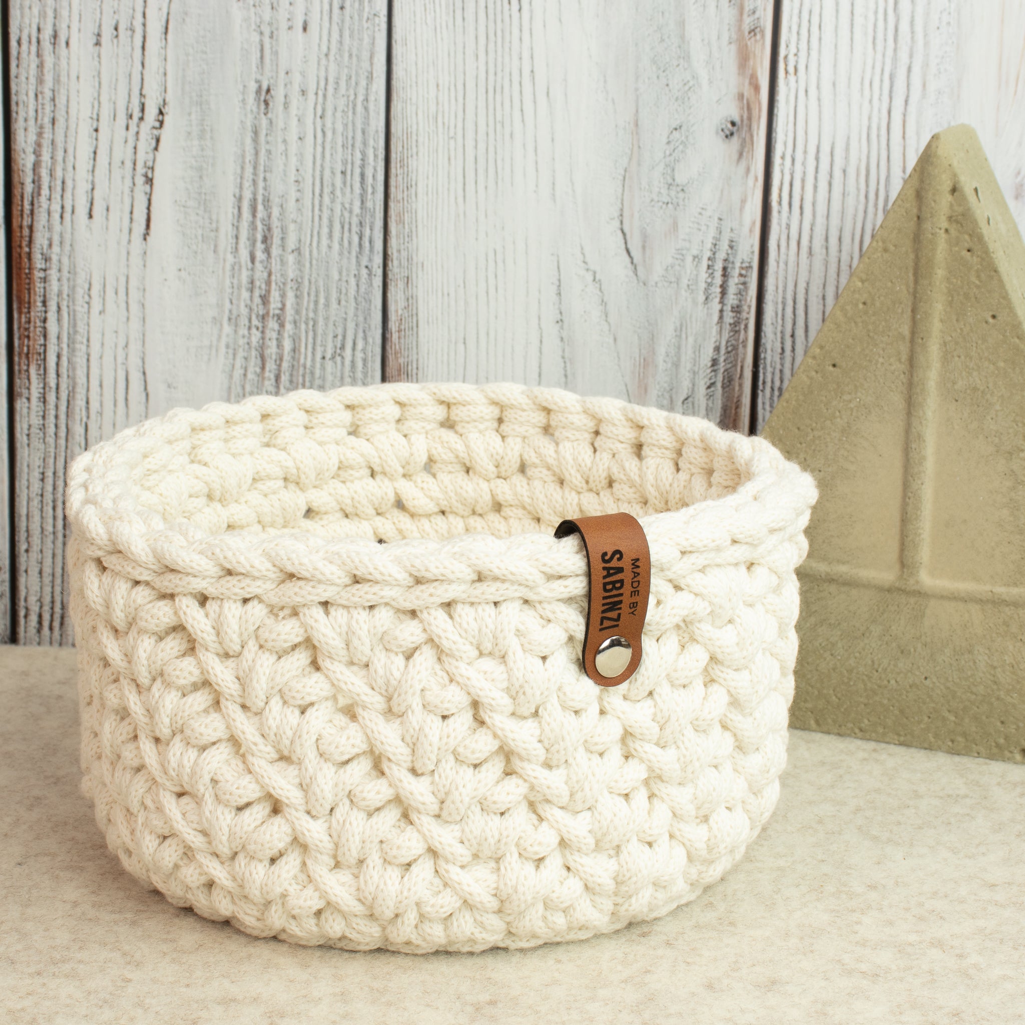 Häkelkorb Gänsefüßchenmuster „Natural“ – Ø ca. 18 cm