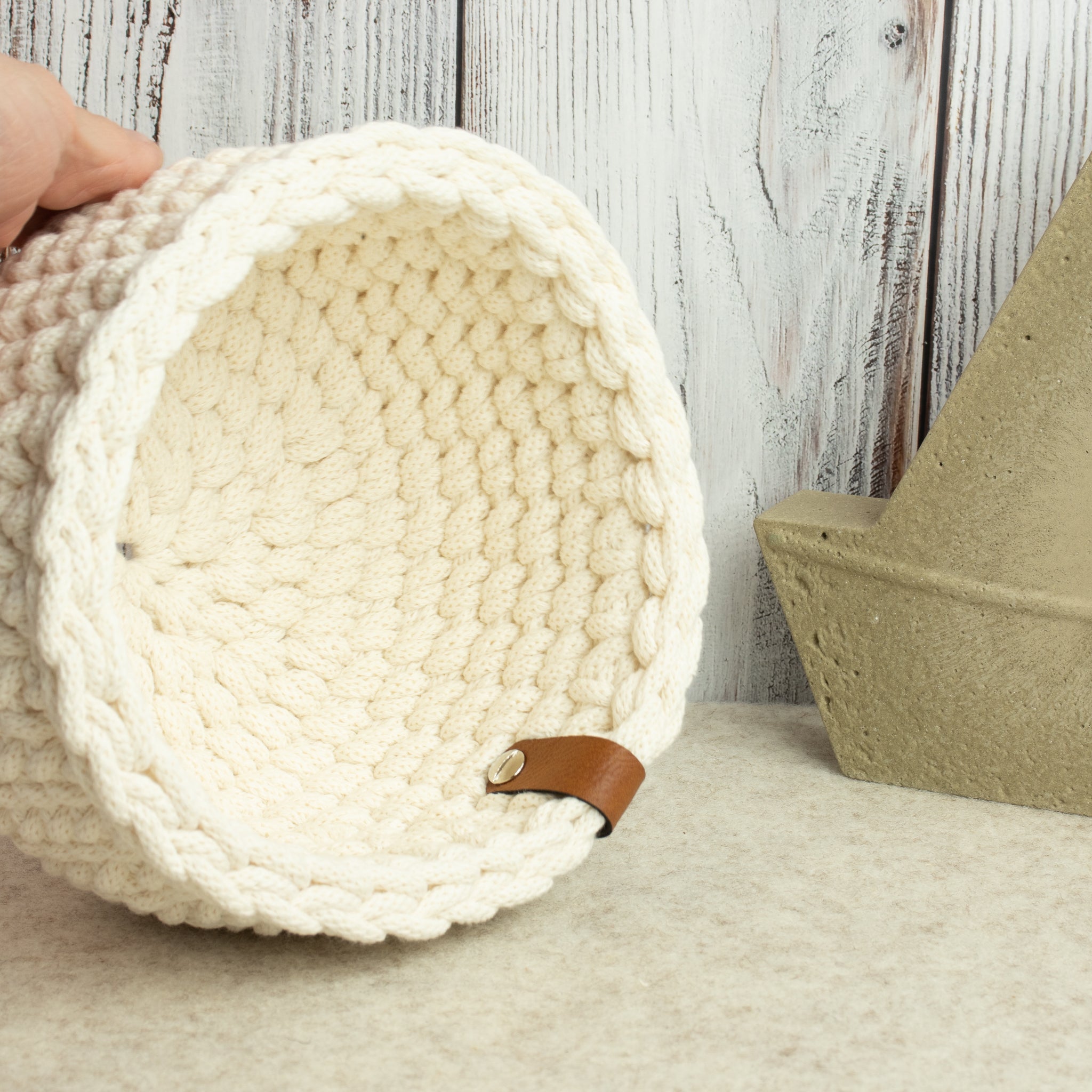 Häkelkorb „Strickstil“ Natural – Ø ca. 21 cm