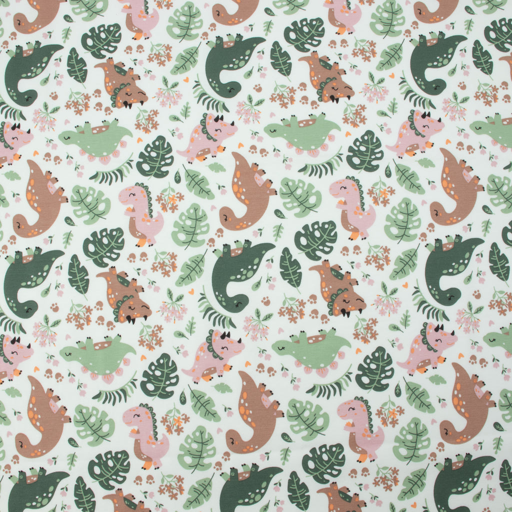 Jersey Dinos Pastell – niedlicher Jerseystoff mit Dino-Motiven