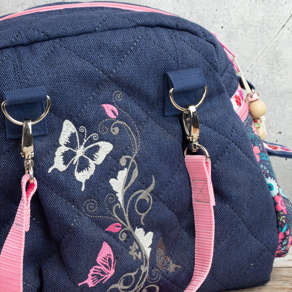 Kugeltasche – praktische Universaltasche mit Blütenstickerei