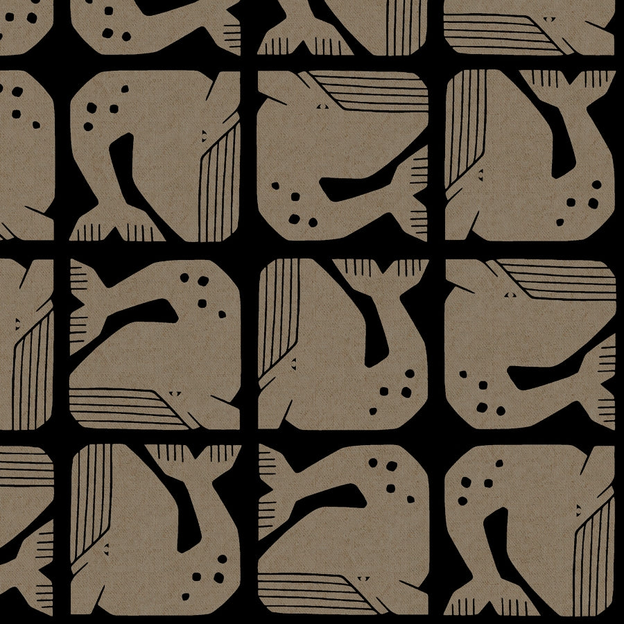 By the Seaside 2 Canvas Grumpy Whale Black Unbleached – Cotton + Steel x Loes van Oosten