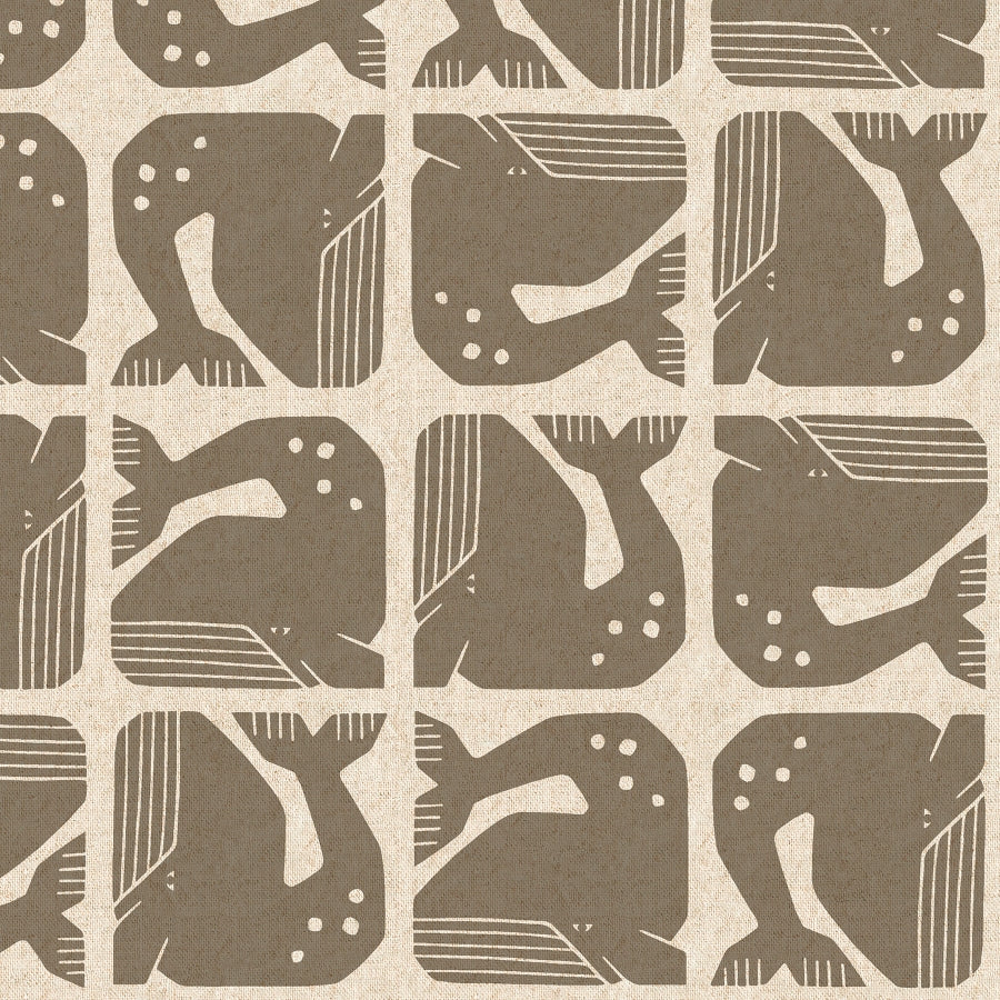 By the Seaside 2 Canvas Grumpy Whale Dark Grey unbleached – Cotton + Steel x Loes van Oosten