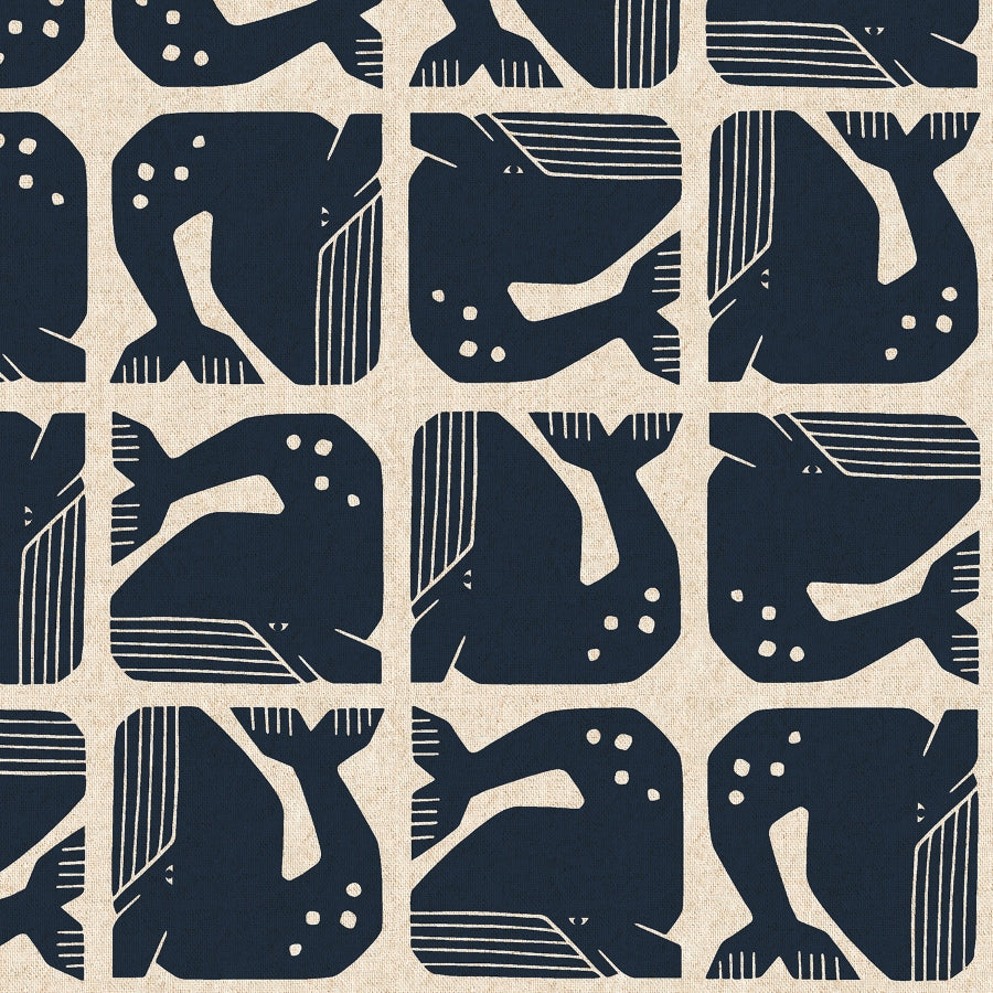 By the Seaside 2 Canvas Grumpy Whale Navy unbleached – Cotton + Steel x Loes van Oosten