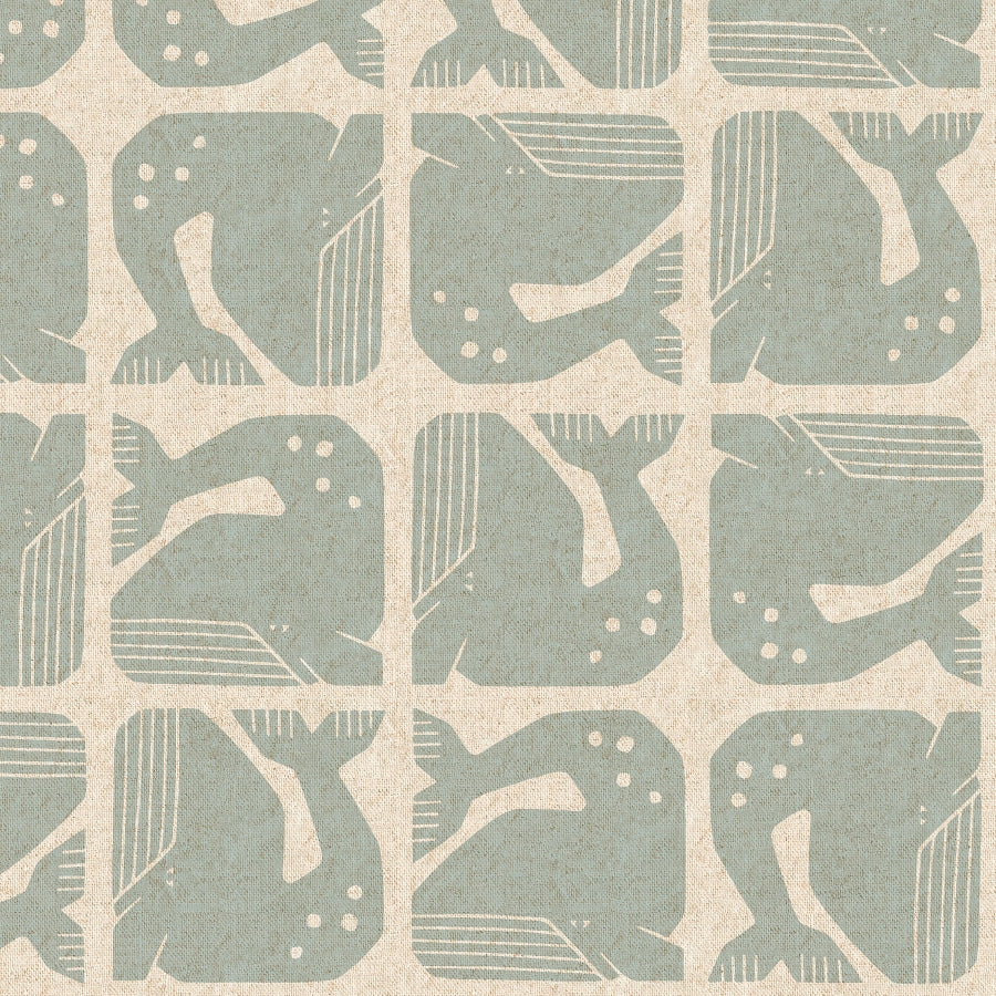 By the Seaside 2 Baumwollstoff „Grumpy Whale Sky Blue Unbleached“ – Cotton + Steel x Loes van Oosten