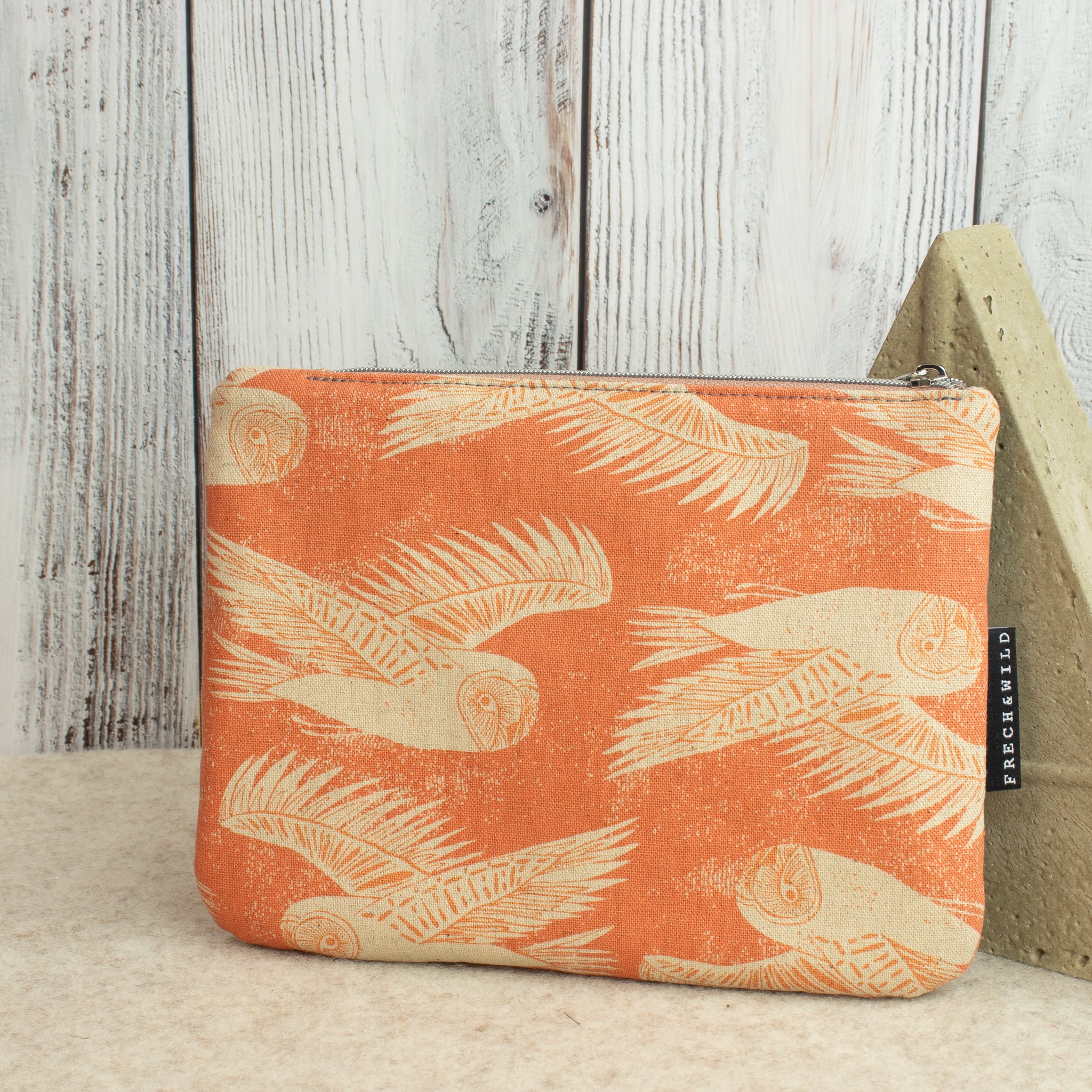 Reißverschlusstasche Mimi aus Canvas – Terracotta / Eulen