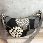 Meluna XL Schultertasche aus echino Heavy Canvas Crop in Schwarz/Grau – Handgemachte Crossbody Bag