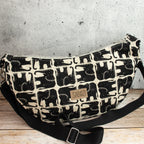 Meluna XL Schultertasche aus Rising Sun Canvas – Handgemachte Tasche mit Elefantenmotiv