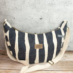 Meluna XL Schultertasche aus echino Sway in Navy – Handgemachte Canvas Tasche mit Streifenlook