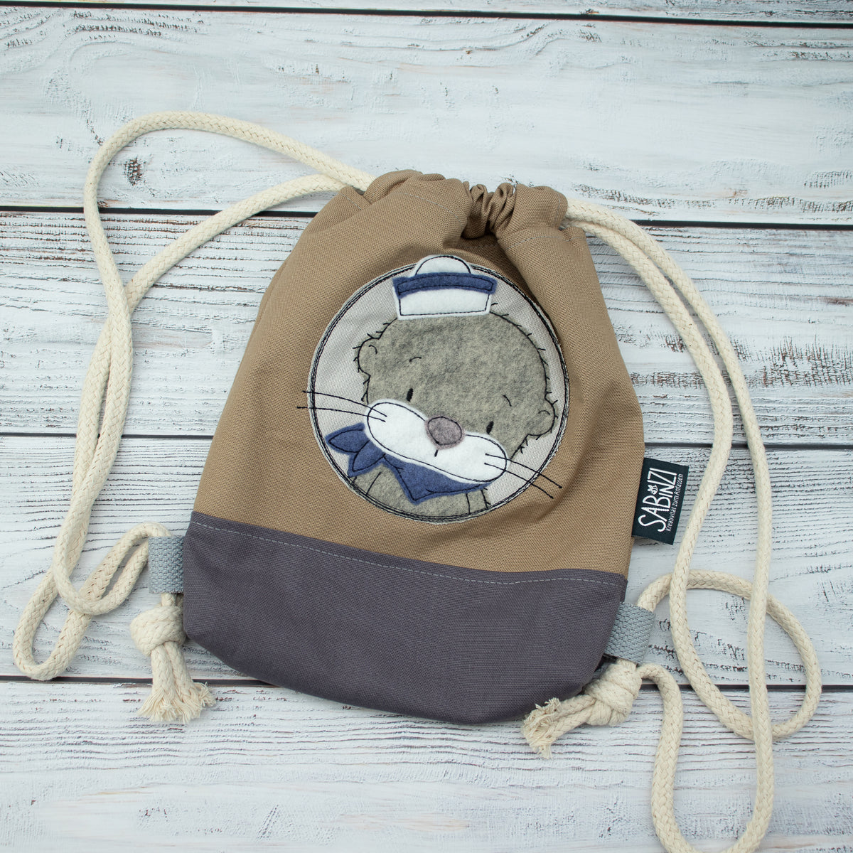 Kinder-Turnbeutel „Matrosenotter“ – Taupe
