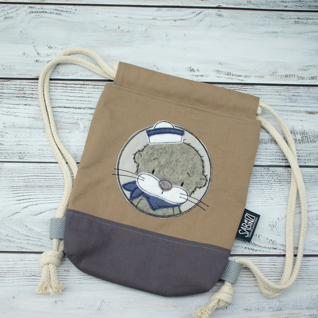 Kinder-Turnbeutel „Matrosenotter“ – Taupe