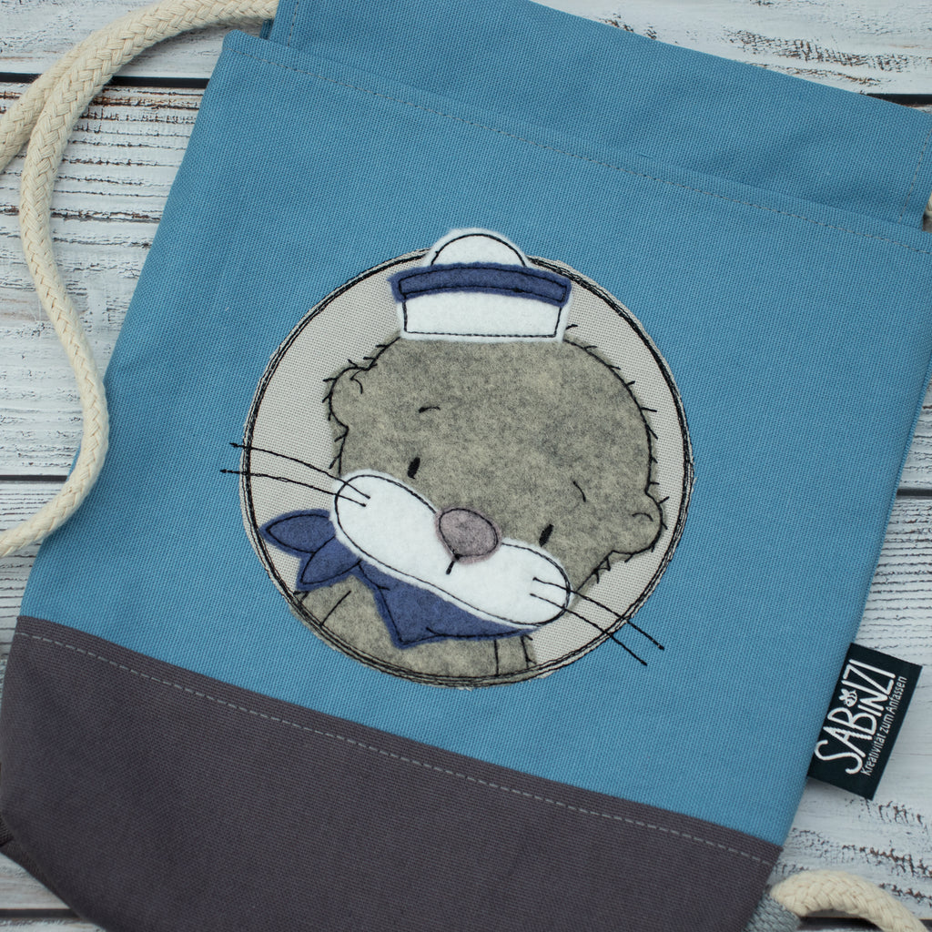 Kinder-Turnbeutel „Matrosenotter“ – Himmelblau