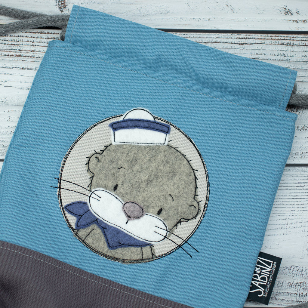 Kinder-Turnbeutel „Matrosenotter“ – Himmelblau
