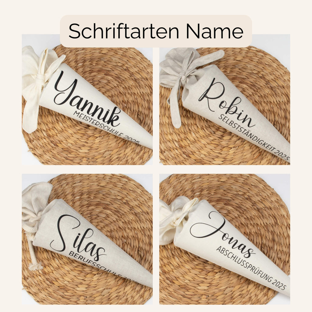 Schultüte aus Leinen – personalisiert mit Name | Schriftart Yannik