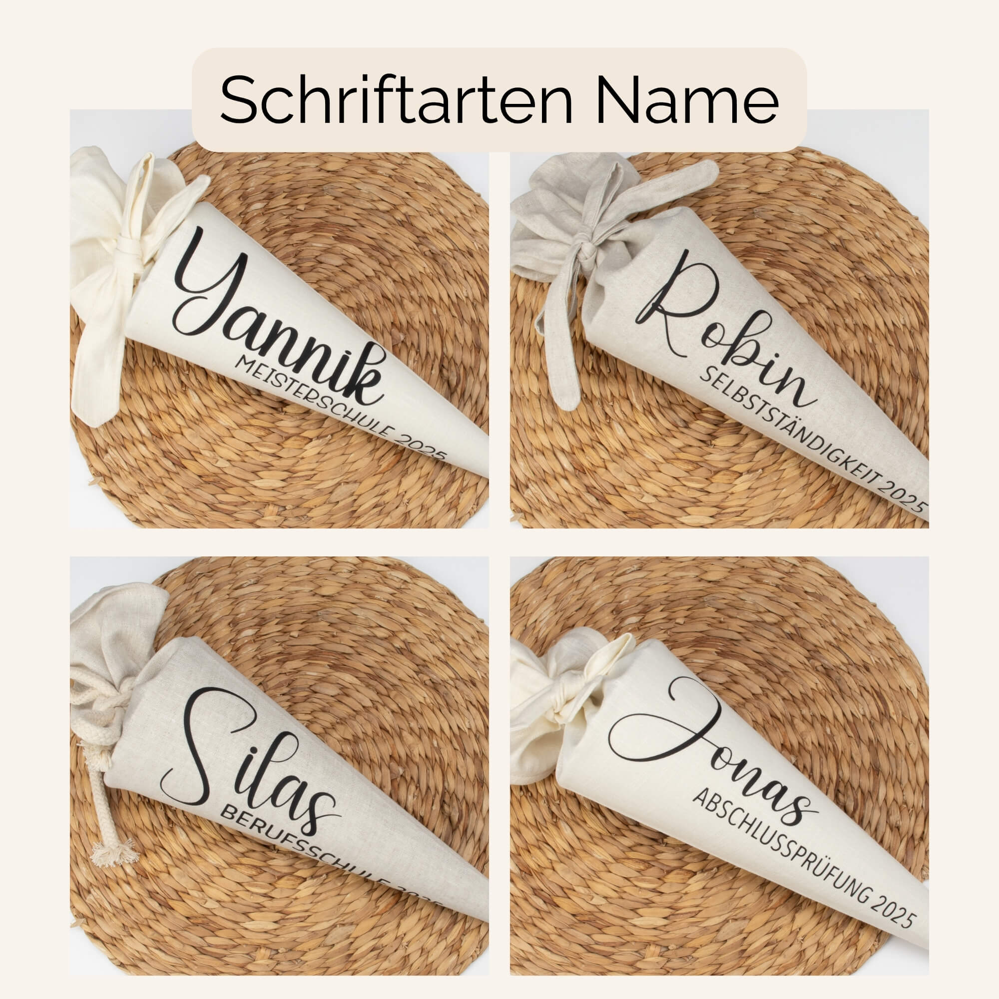Schultüte aus Leinen – personalisiert mit Name | Schriftart Yannik
