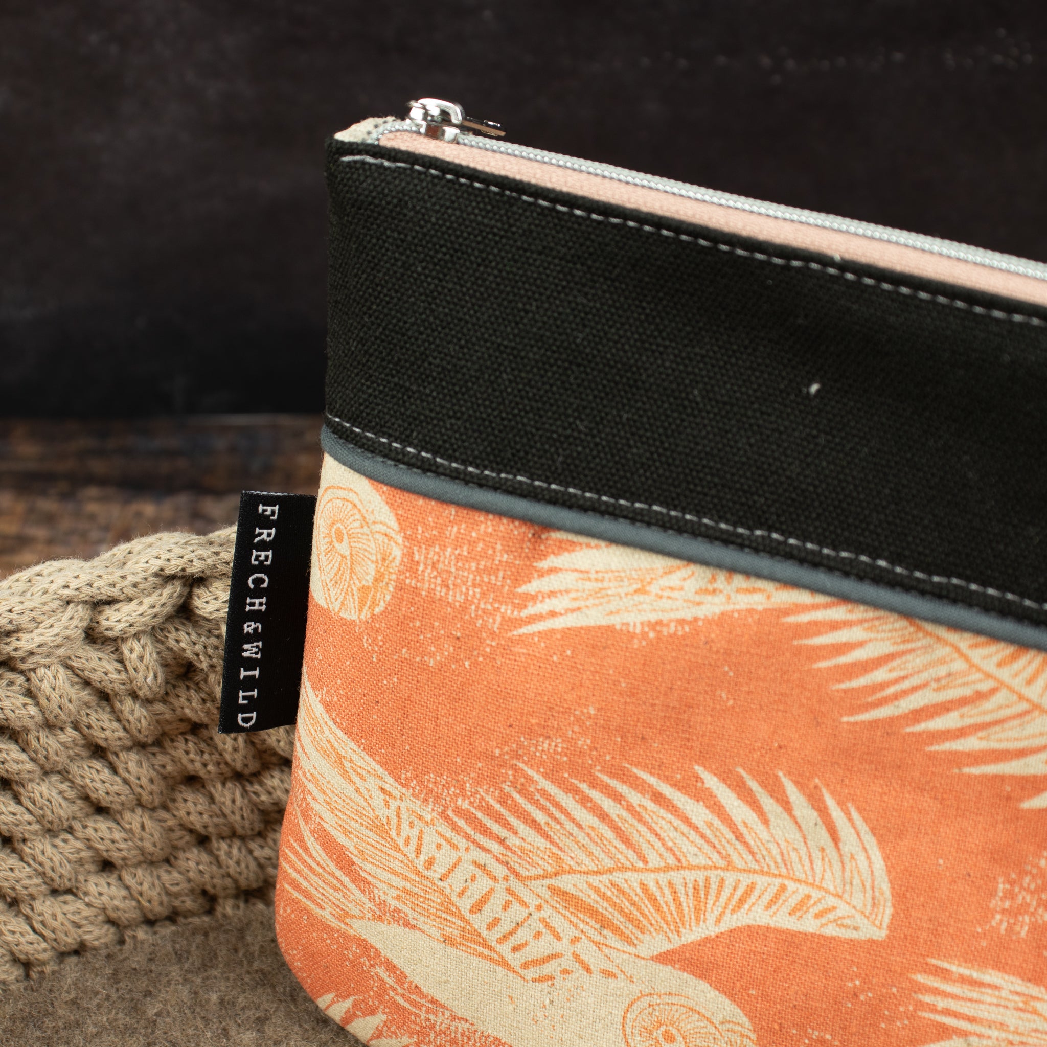 Reißverschlusstasche Mimi aus Canvas – Terracotta / Eulen