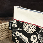 Flache kleine Reißverschlusstasche aus Canvas – schwarz/natur