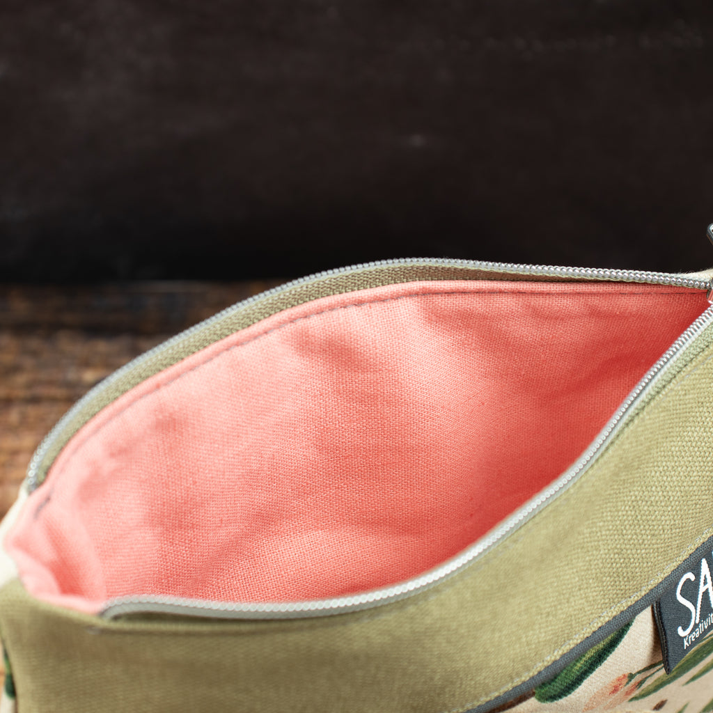 Reißverschlusstasche „Mimi“ – Canvas Grün / Floral