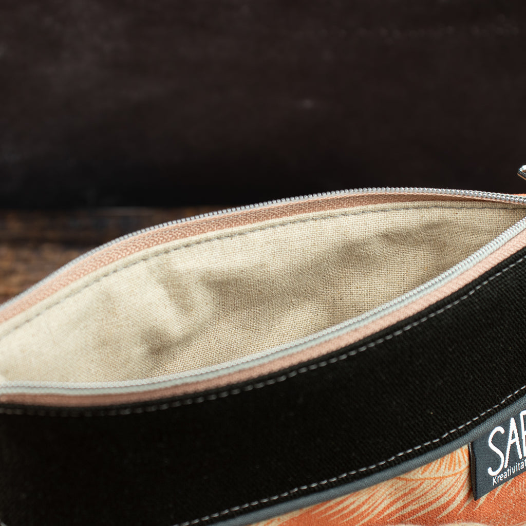 Reißverschlusstasche Mimi aus Canvas – Terracotta / Eulen
