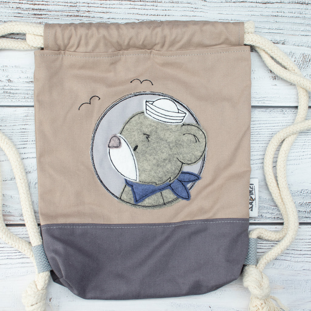 Kinder-Turnbeutel „Matrosenbär“ - taupe